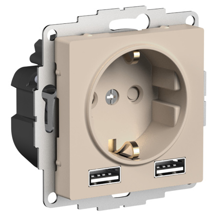 ATLASDESIGN Механизм розетки 16А c 2 USB A+A, 5В/2,4А, 2х5В/1,2А, песочный Schneider Electric