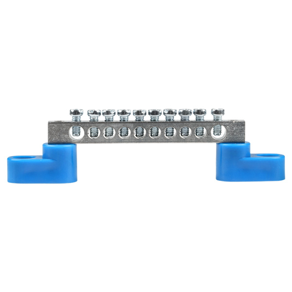 Шина "0" N (6x9мм) 10 отв, цинк 2 синих угловых изолятора EKF