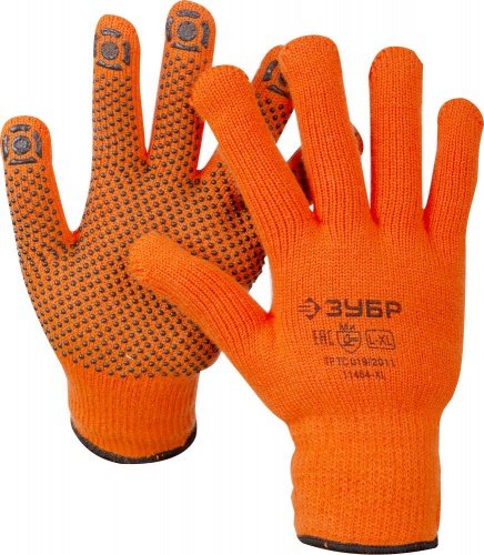 Утеплённые перчатки АНГАРА, акрил с начёсом, покрытие ПВХ (точка), сигнальный цвет, размер L-XL ЗУБР