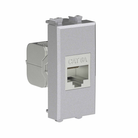 Компьютерная розетка RJ-45 без шторки модульная, кат.6А экранированная, "Avanti", "Закаленная сталь", 1 модуль DKC