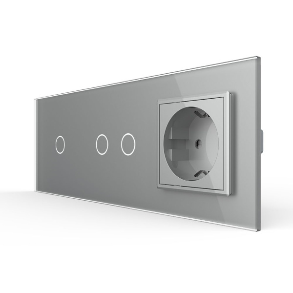 Сенсорный выключатель комб. на 3 линии 1 розетка 3 модуля Серый Livolo