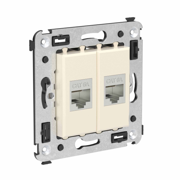 Компьютерная розетка RJ-45 без шторки в стену, кат.6А двойная экранированная, "Avanti", "Ванильная дымка" DKC Компьютерная розетка RJ-45 без шторки в стену, кат.6А двойная экранированная, "Avanti", "Ванильная дымка" DKC