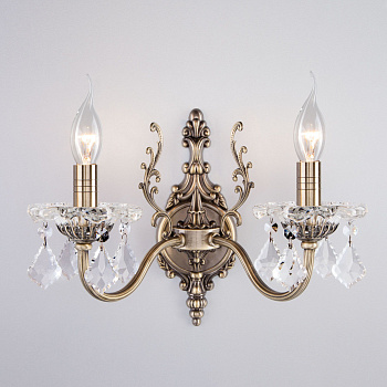 Бра с хрусталем 2*E14 60Вт античная бронза IP20 Elisha (3281/2 античная бронза) Eurosvet