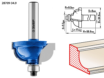 34,9x19мм, радиус 9.5мм, фреза кромочная калевочная №7 ЗУБР