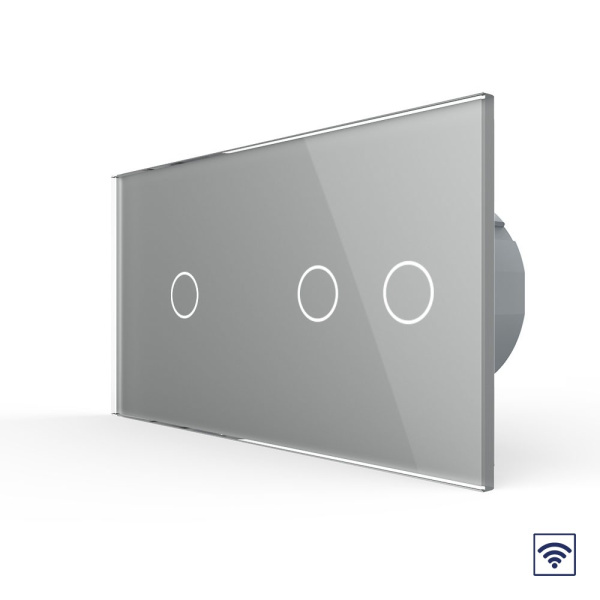 Сенсорный радиоуправляемый выключатель 3 клавиши (1-2), 2 поста Серый Livolo