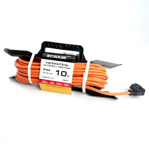 Удлинитель-шнур на рамке 1-местный с/з Stekker, HM05-01-10 (US1), 3*1,5мм², 10м, 220В, 16А, Home, оранжевый