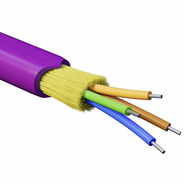 Кабель волоконно-оптический, распределительный, арамидные упрочняющие нити, для внутренней прокладки, нг(А)-HF, 4 ОВ, категория OM4(G.651.1) плотный б