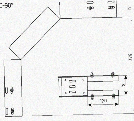 Лоток перфорированный КС 150х50-90 УХЛ1 для поворота трассы вниз на 90, горячее цинкование, S1,0