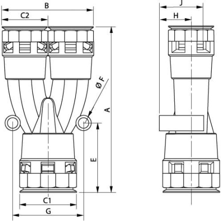 Разветвитель DN 1х17 + 2х12 мм, полиамид, цвет черный DKC