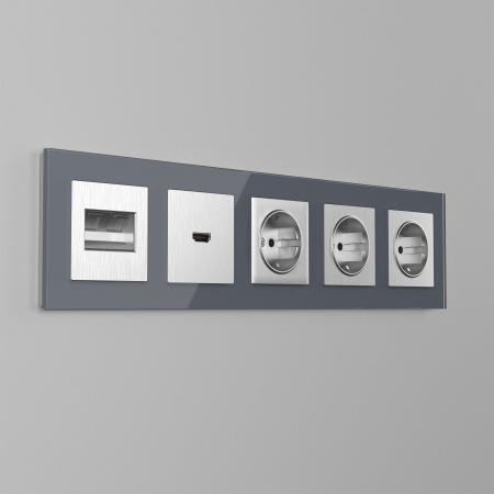 Встраиваемые механизмы розетка СУ 1 мест. с зазем. и шторками 16А серебряный рифленый IP20 Werkel