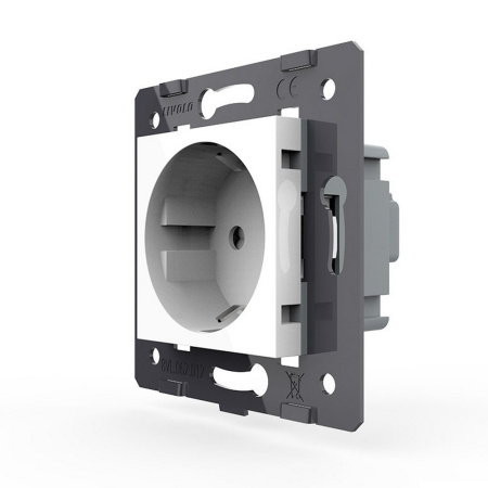 Розетка с заземлением защитными шторками белая (механизм) Livolo