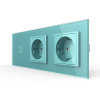Сенсорный выключатель комбинированный на 1 линию 2 розетки 3 модуля Зеленый Livolo