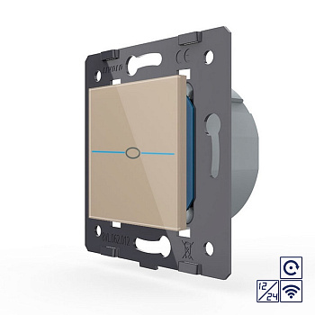 Одноклавишная сенсорная кнопка Quadro 12/24В с радиоупр., цвет золотой (механизм) Livolo