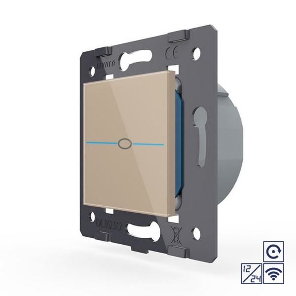Одноклавишная сенсорная кнопка Quadro 12/24В с радиоупр., цвет золотой (механизм) Livolo