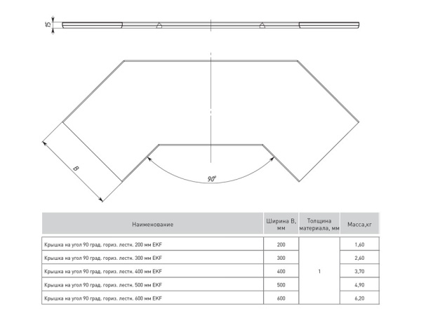 Крышка на угол 90 град, горизонтальный для лестничнго лотка 200 мм EKF