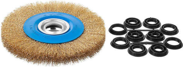 Профессионал. Щетка дисковая для точильно-шлифовального станка, витая стальная латунирован проволока 0,3мм, 200х32мм ЗУБР