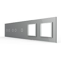Панель для 3-х сенсорных выключателей и 2-х розеток, 5 клавиш (2+2+1), цвет серый, стекло Livolo