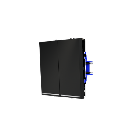 Проходной переключатель встраиваемый Voltum S70 двухклавишный с подсветкой 10А, (черный матовый)