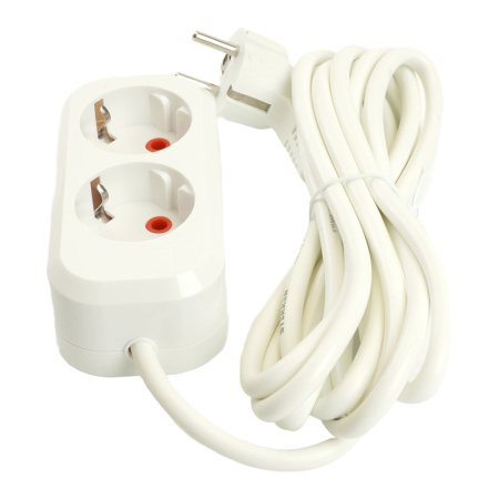 Удлинитель двухместный с/з STEKKER HM06-21-02 3x1мм², 2м, серия Home (У10-001), белый