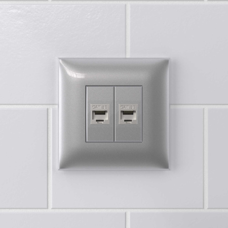 Компьютерная розетка RJ-45 без шторки в стену, кат.5e двойная экранированная, "Avanti", "Закаленная сталь" DKC