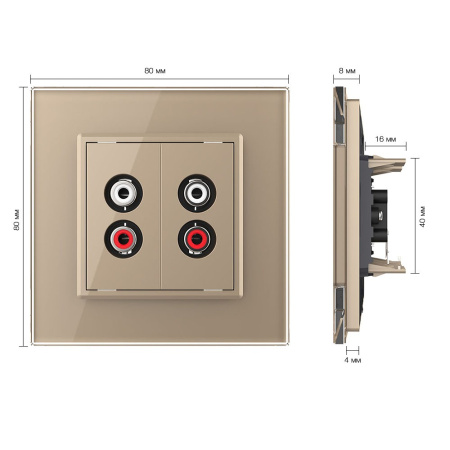 Розетка аудио RCA "2-ой тюльпан" двойная Золотая Livolo