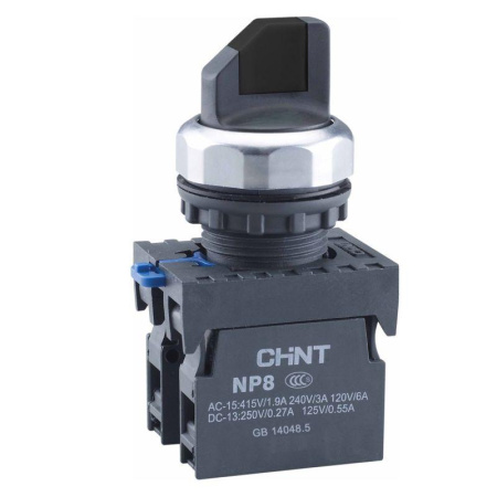 Переключатель без подсветки NP8-10X/222, 2 положения самовозв. 90град, черный, 1НО, IP65 (R) CHINT