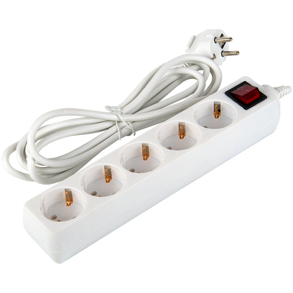 Удлинитель бытовой GES-16-3x100-5-3m-S, 16А, 3х1 мм2, 5 мест, 3 метра, с заземлением, с выключателем A General