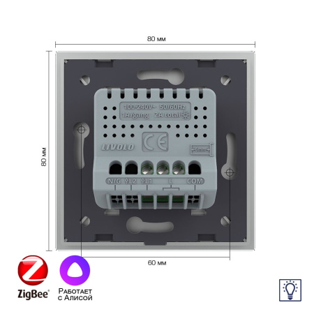 Одноклавишный умный сенсорный диммер Livolo ZigBee, 1 пост, Серый VL-C701D2Z-2IG