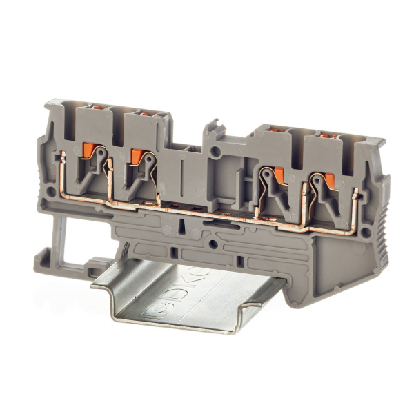 Клемма проходная, зажим push-in, 4 точки подключения, 2.5 кв.мм, серая DKC