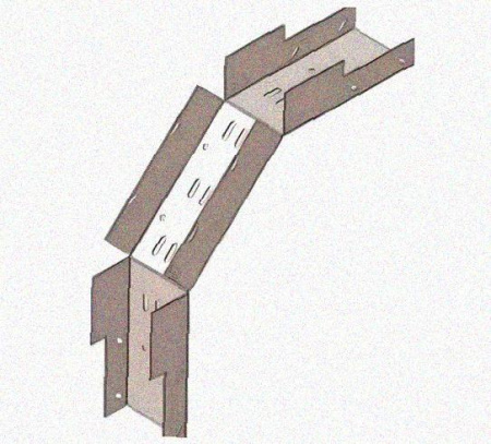 Лоток замковый перфорированный КСЗ 200х65-90 УХЛ1 для поворота трассы вниз на 90, оцинкованный лист, S1,0