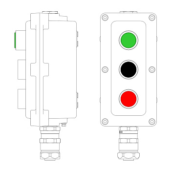 Взрывозащ. пост упр. из алюминия LCSD-03-B-MB-L1G(220)x1-P1B(11)x1-P1R(11)x1-PBMB-KAEPM2MHK-20 1Ex d IIB T5 Gb Ex tb IIIC T95°С Db IP66