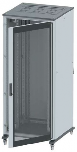 Напольный 19" IT-корпус ДКС серии CQE 38U 600х1800х600, двери стекло+сплошная, панели для крыши, кабельный ввод, RAL7011/7035 DKC