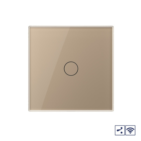Сенсорный проходной радиоуправляемый выключатель 1 клавиша 1 пост Золотой Livolo