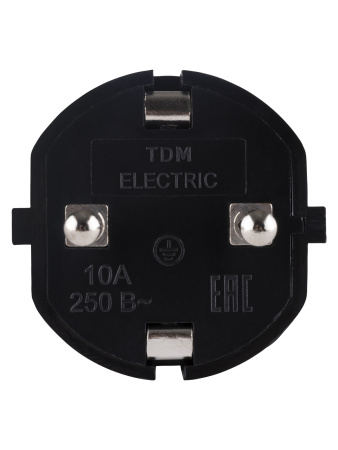 Вилка прямая с/з черная c перфорацией 10А 250В TDM