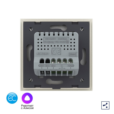 Одноклавишный проходной умный сенсорный выключатель EC, 1 пост, цвет жемчужный Livolo
