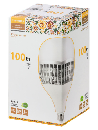 Лампа светодиодная T-100 Вт-230 В-4000 К–E27 (150x253 мм) Народная TDM