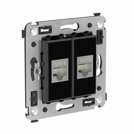 Компьютерная розетка RJ-45 без шторки в стену, кат.6 двойная экранированная, "Avanti", "Черный квадрат" DKC