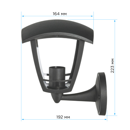 11-151 Светильник садово-парковый, настенный вверх, «Дели», Е27х60Вт, 4-х гранный, пластик, серый, прозрачный поликарбонат, 164х192х223мм, APEYRON