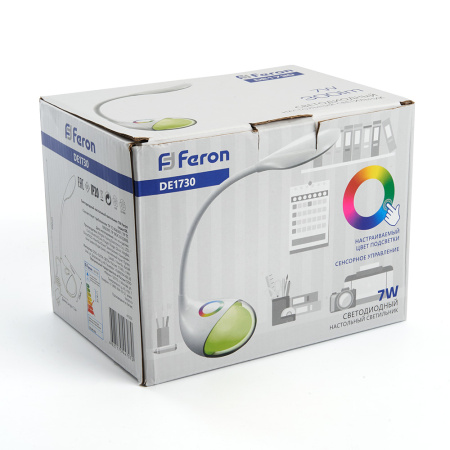 Настольный светодиодный светильник Feron DE1730 7W, 6000-6500K, 100-240V, белый