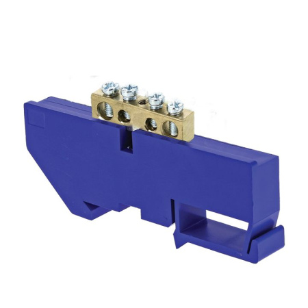 Шина "0" N (6х9мм) 4 отверстия латунь синий изолятор на DIN-рейку PROxima EKF