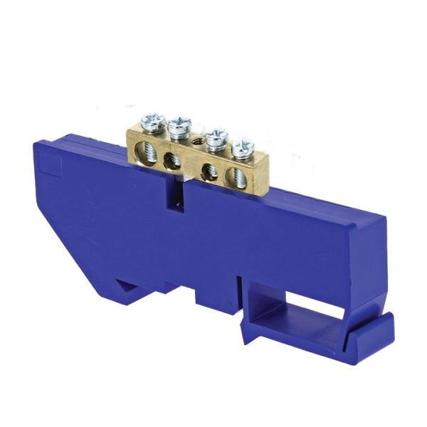 Шина "0" N (6х9мм) 4 отверстия латунь синий изолятор на DIN-рейку PROxima EKF