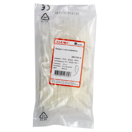 Хомут P6.6 с основанием, белый, 3,5x150 DKC