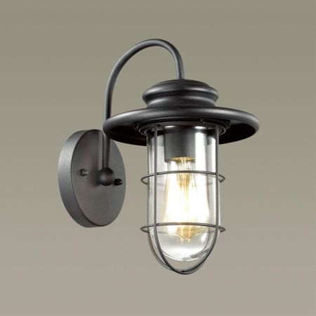 Уличный настенный св-к IP44 E27 1*60W HELM черный/прозрачный ODEON LIGHT