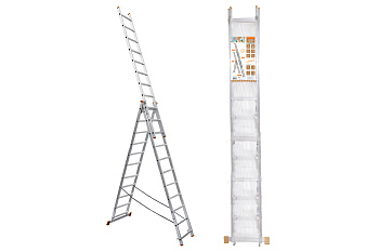 Лестница алюминиевая, ЛА3х12, 3х секционная х 12 ступеней, h=7870 мм, Народная TDM