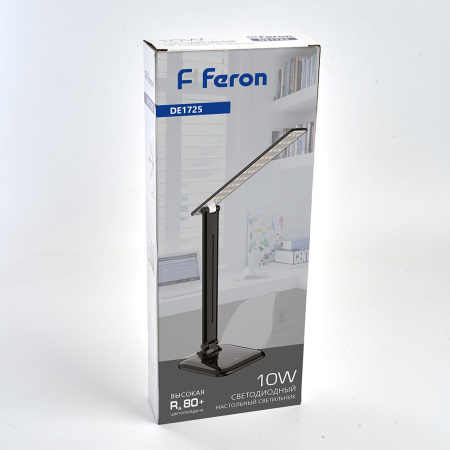 Настольный светодиодный светильник Feron DE1725 10W, 4000K, 100-240V, черный