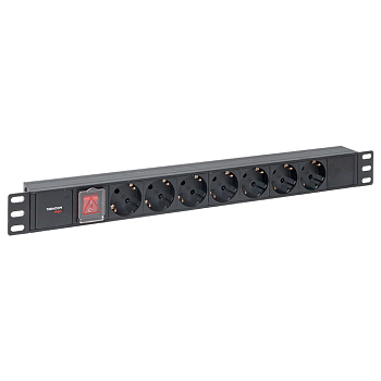 Блок розеток PDU TERACOM PRO 19" 1U 10А/250В 7 розеток Schuko с выключателем без шнура питания входной разъем C14 корпус алюминий черный EKF