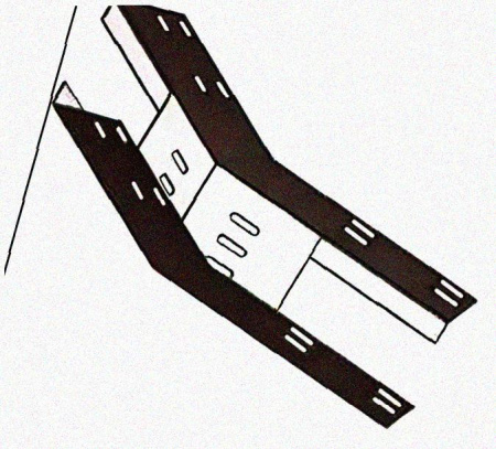 Лоток перфорированный КП 300х65-45 УХЛ1 для поворота трассы вверх на 45, оцинкованный лист S1,5