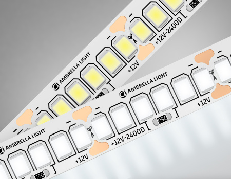 Светодиодная лента GS1502 2835 240Led/ 19.2W m/ 12V IP20 4500K/ 5000*10*1.2mm/ кратность резки 25mm (2 конт.) Ambrella Light