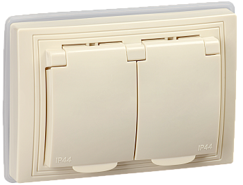 KVARTA Розетка 2-местная РСбш12-3-ККм-44 с з/з с защитными шторками и крышкой 16А IP44 кремовый IEK