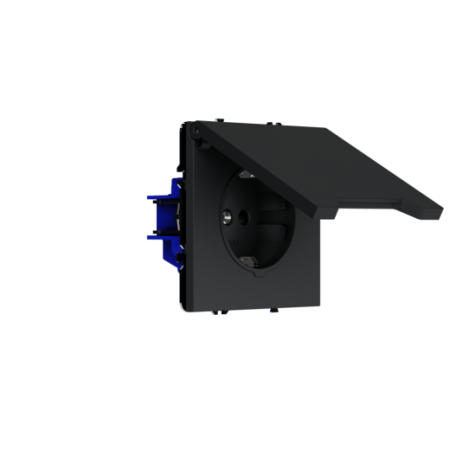 Розетка встраиваемая Voltum S70 с заземлением, защитными шторками и крышкой 16А, (графит)